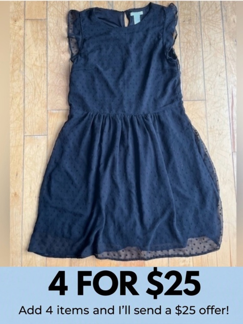 H&M Sleeveless Black Mesh Polka Dot Dress Size 6